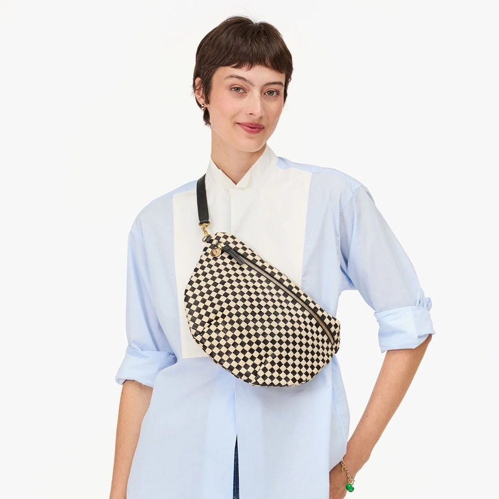 Clare V Grande Fanny Checkered Black and Cream